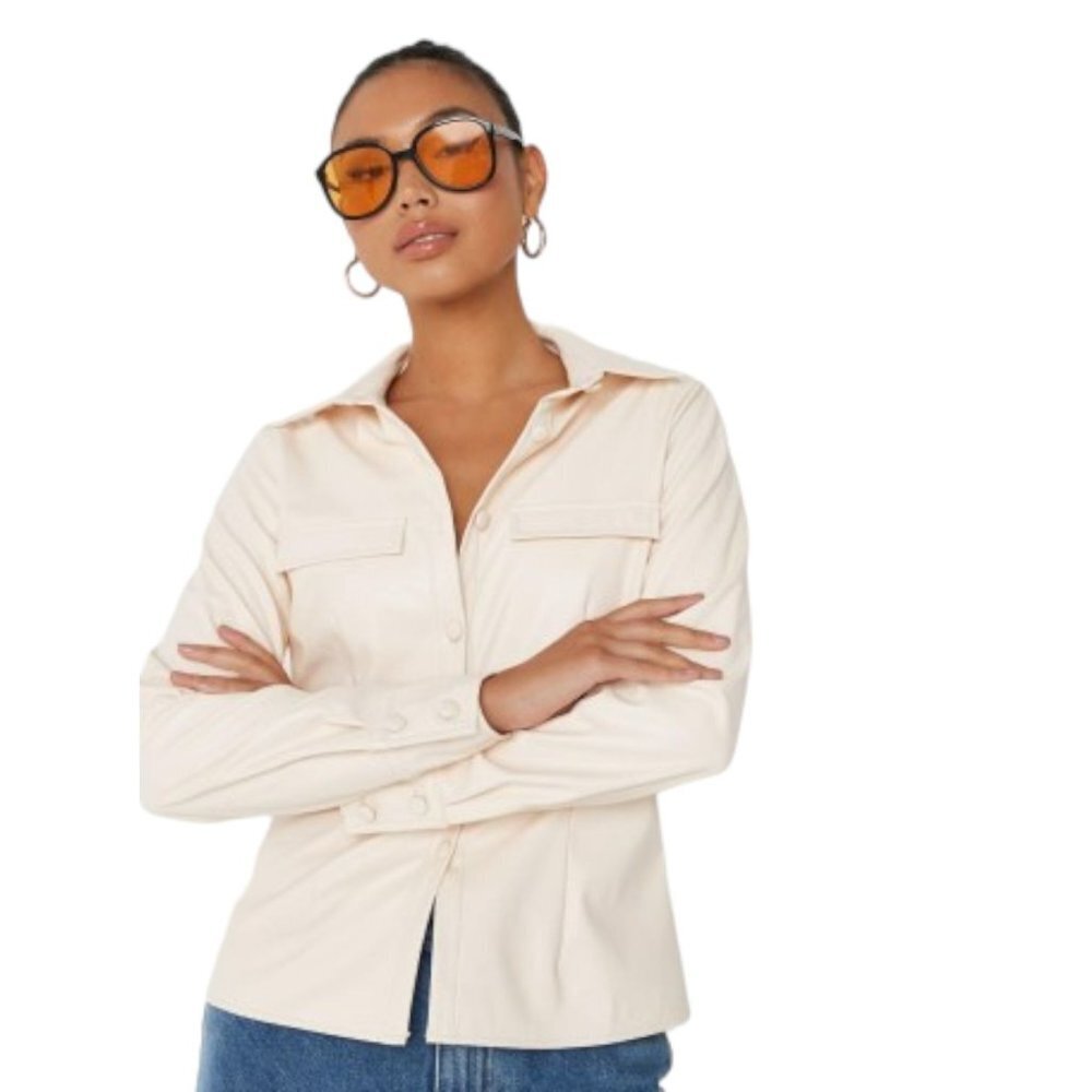 NWT MISSGUIDED cream faux leather slim fit shirt‎ Color Cream Size US 2